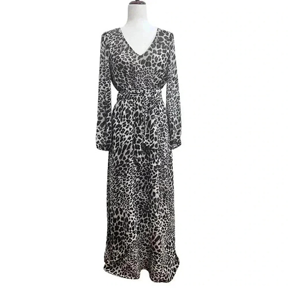 INC Maxi Dress Size 6 Leopard Print Balloon Long Sleeves - Picture 1 of 8